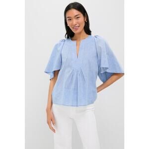 POMANDER PLACE Chambray Finley Flutter Sleeve Top Size S NWT